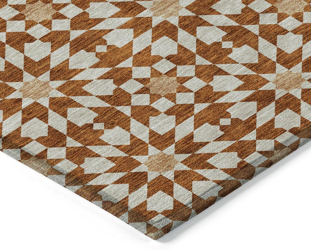 3' X 5' Orange Beige and Copper Floral Medallion Washable Indoor Outdoor Area Rug