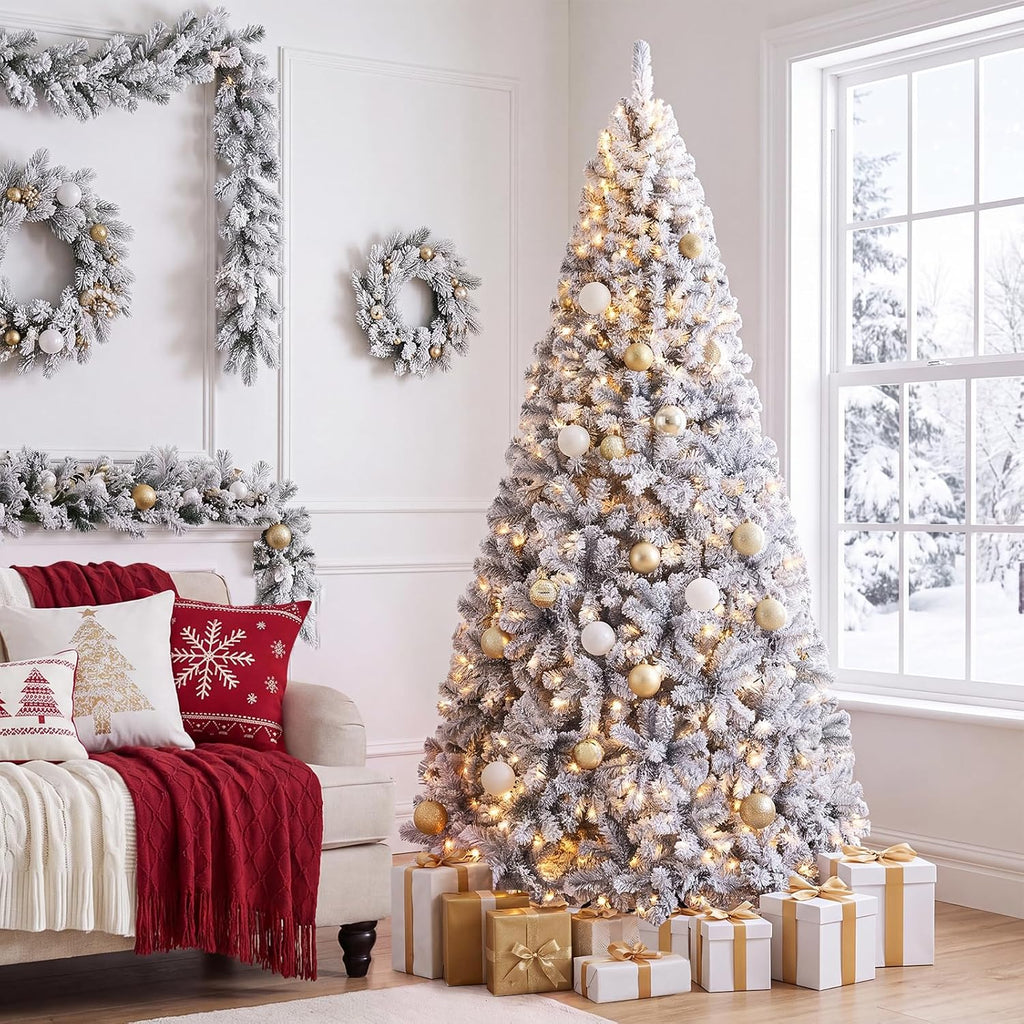 Pre-Lit Snow Flocked Christmas Tree with 450 Lights