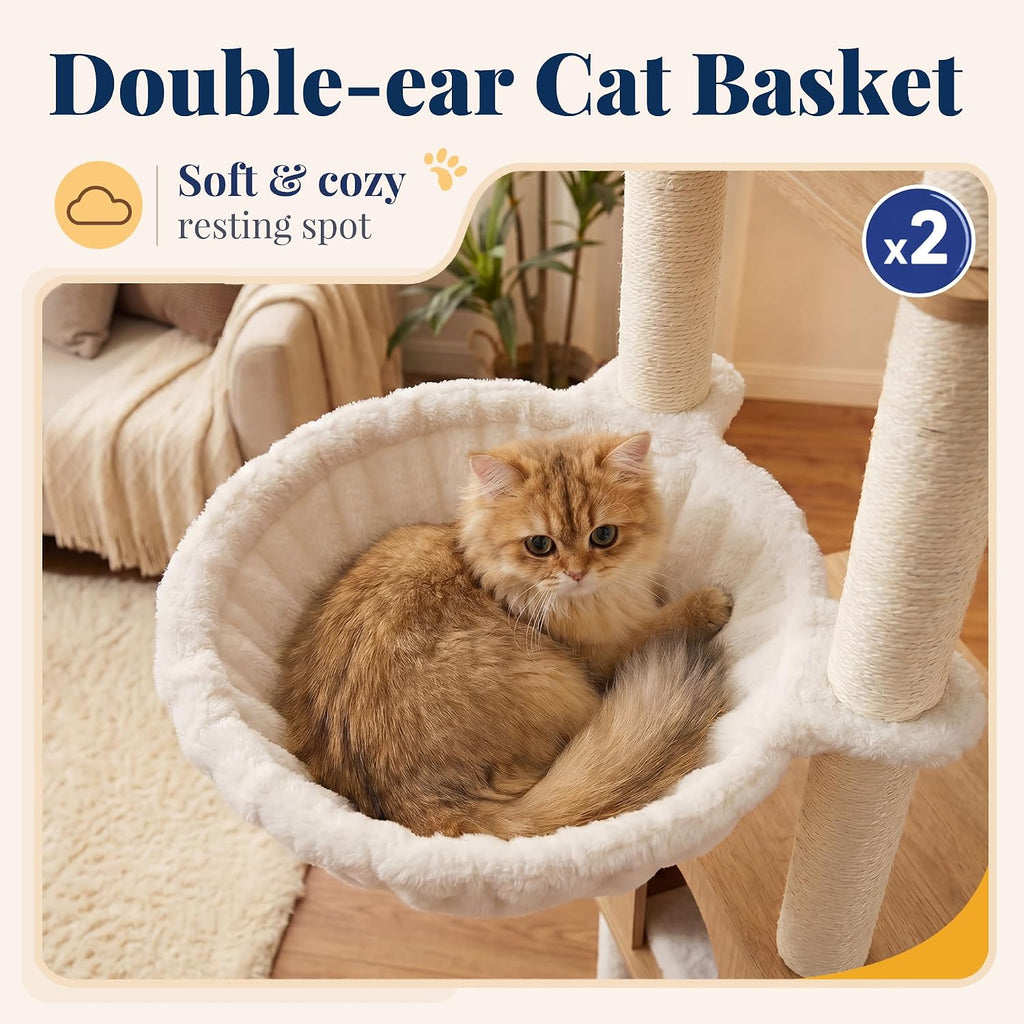 Wooden Cat Tree Tower with Large Condos, 2 Platforms