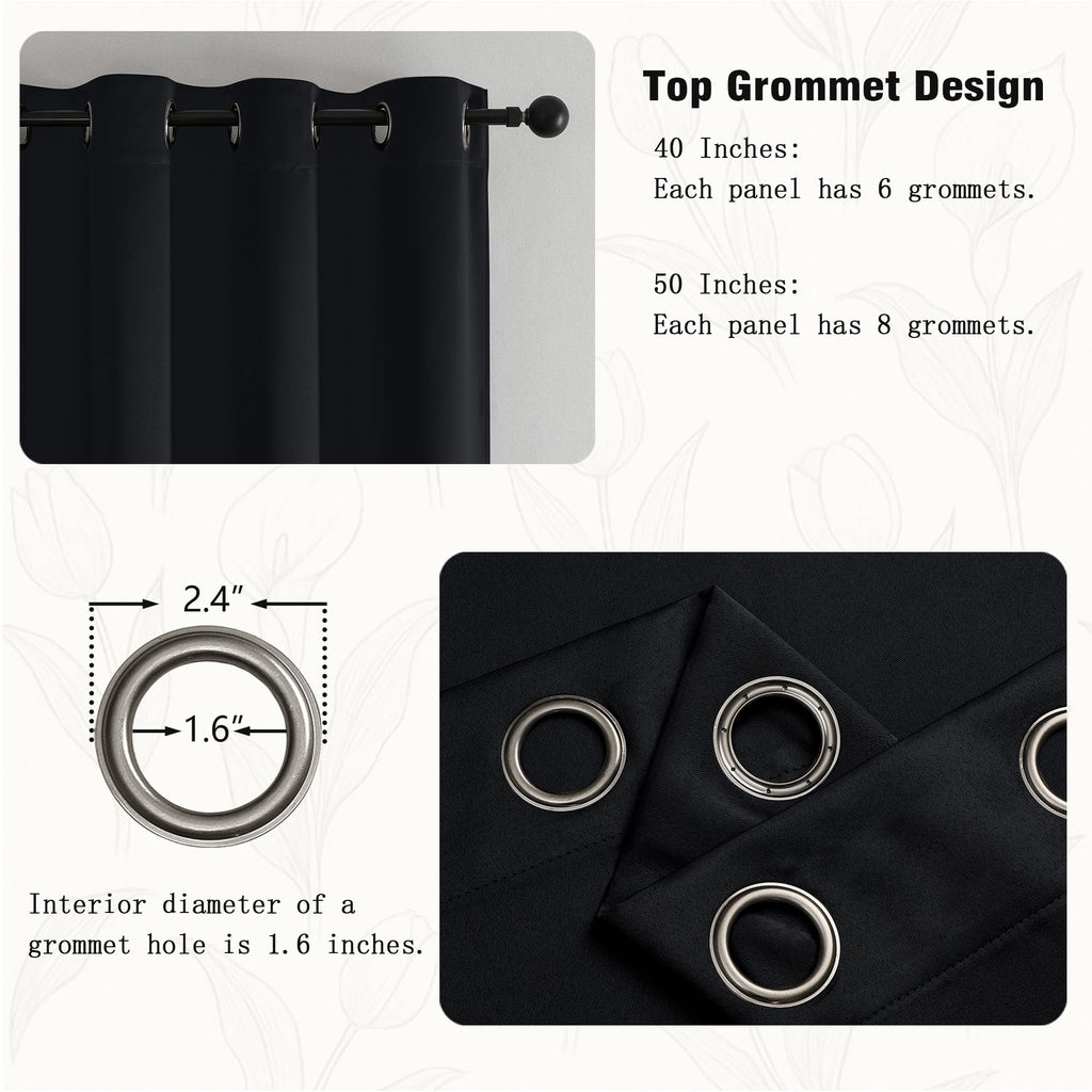 Halloween Black Blackout Curtains 108 Inches Long 2 Panels Set, Solid Thermal Insulated Room Darkening Grommet Window