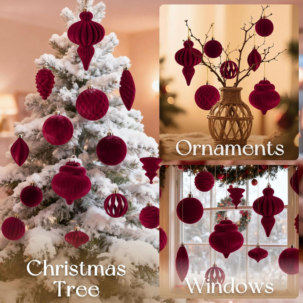 Christmas Hanging Ball Ornaments Set for Tree, Bulk, Flocked - Set of 30