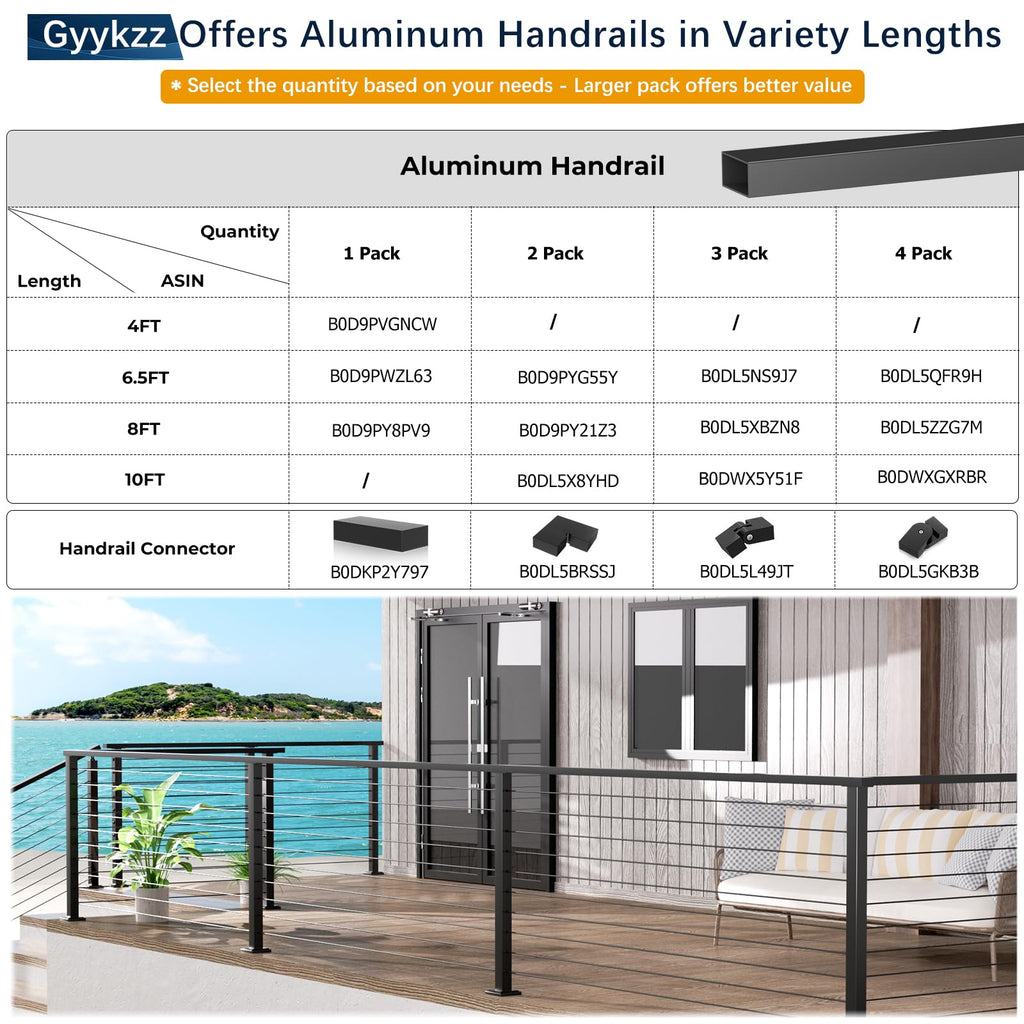 4 Pack Black 120mm x 53mm x 23mm Extension Connector for Aluminum Flat Handrail, Rectangular Hand Rail Fitting for