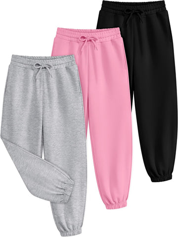 3 Pack Girls' Sweatpants Cotton Active Jogger Pants for Kids