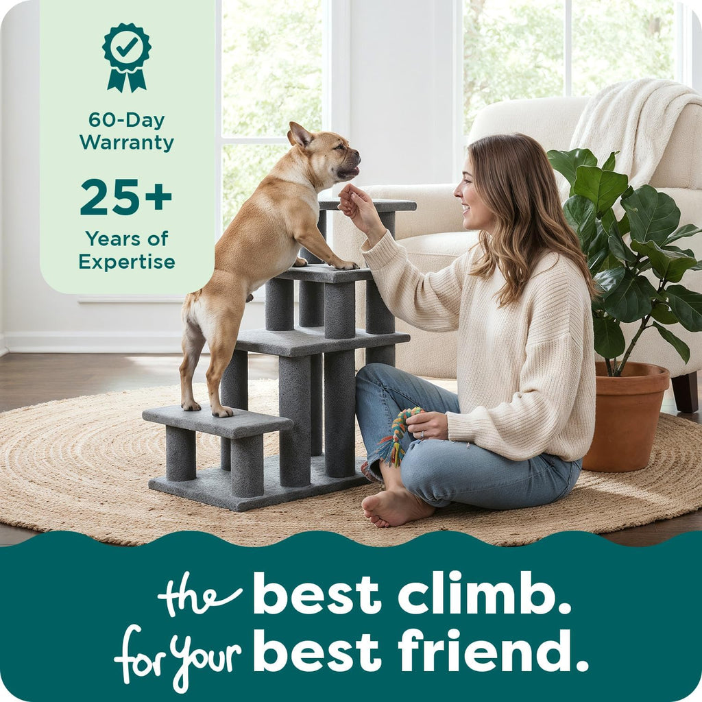 Steady Paws Multi-Step Pet Stairs for High Beds & Sofas - Cream, 3-Step