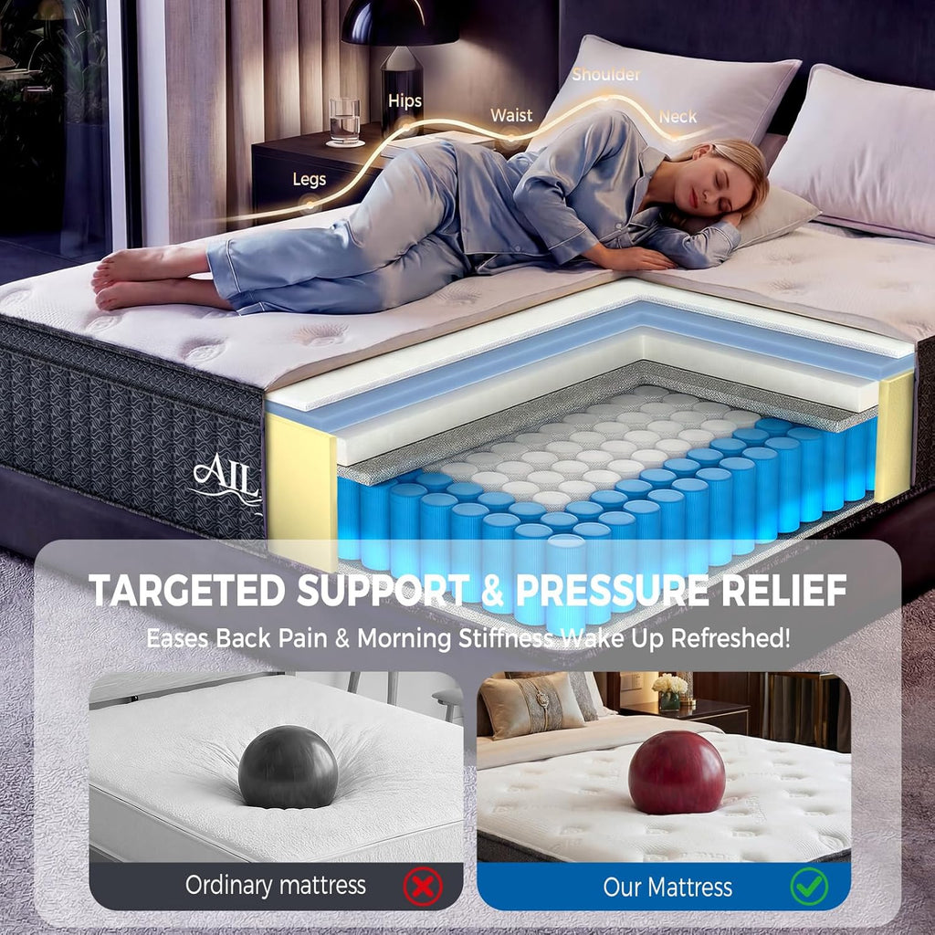 King Mattress,14 Inch king size Mattress in a Box, Medium Firm Hybrid Mattress with Individually Wrapped Pocket