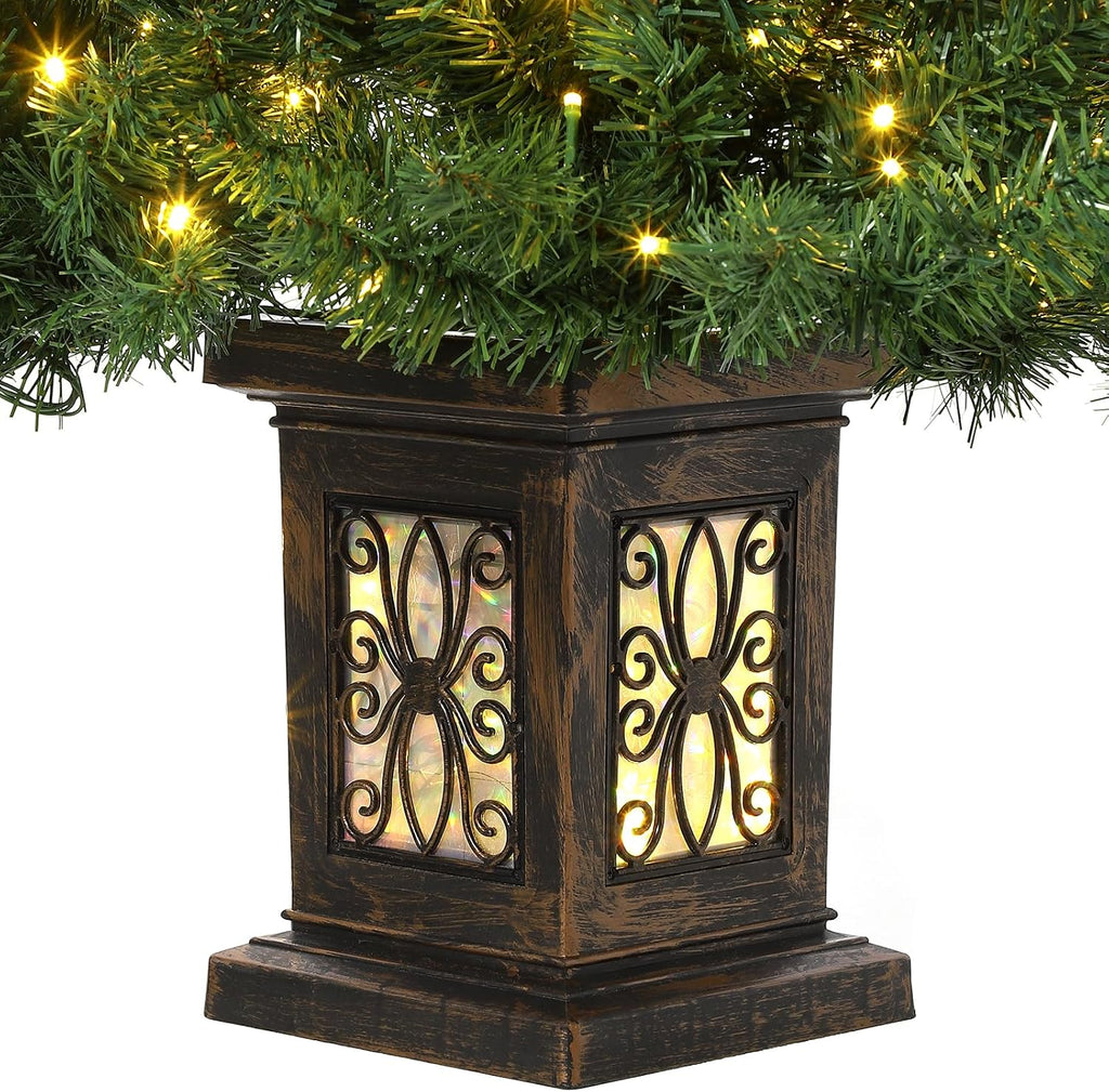 4.5 Ft Artificial Fiber Optic Christmas Tree, Pre-Lit Artificial Potted Xmas Tree with 300 Led Lights, 8 Lighting