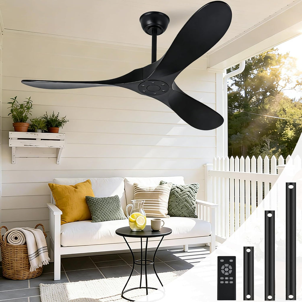 Inspired Maverick Style Solid Wood Black Ceiling Fan Without Light, 52 inch Walnut Ceiling Fan with 3 Wood Blades 6 Speeds Smart Timing Reversible DC Motor, Modern Fan for Indoor Outdoor Farmhouse/Patios A102-B0CMTK7D47