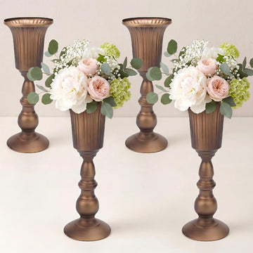 Antique Bronze Tall Trumpet Vases Centerpieces for Tables, 4 Pcs | 12.7in Vintage Metal Flower Stand, One-Piece No