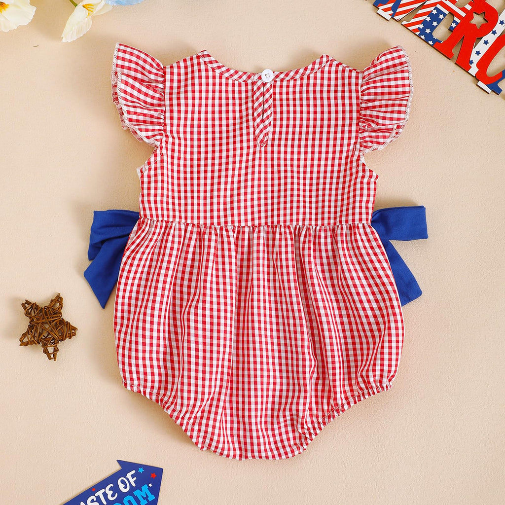 Baby Girl 4th of July Outfit American Flag Embroidery Bubble Romper Fourth of July Onesie Independence Day Outfits