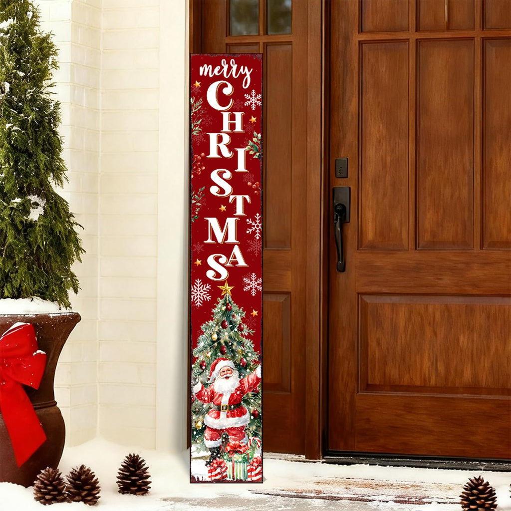 Christmas wooden porch sign Vertical hanging decorations Merry Christmas Decor sign front door standing 47x7.8Inch