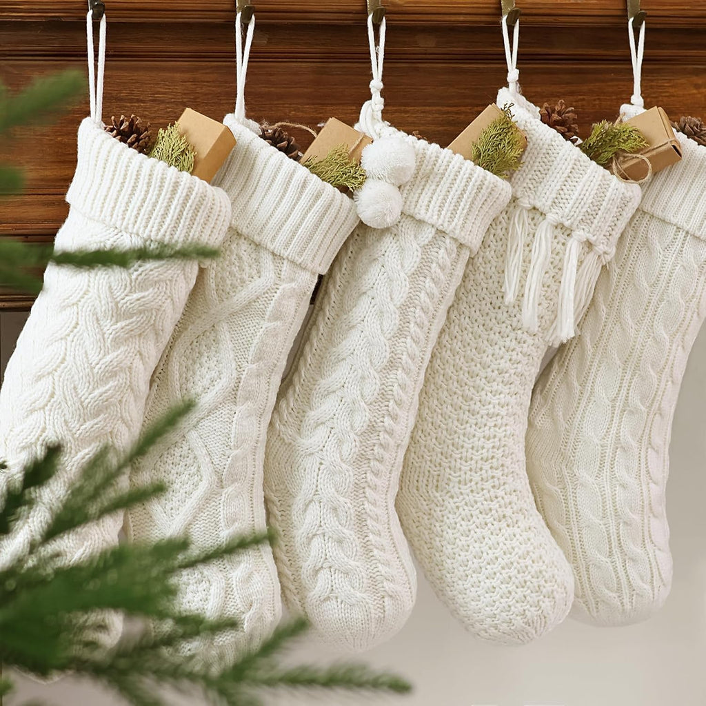 Farmhouse Knitted : 5 Pack 18 Inch Rustic Cable Knit Fireplace Cozy Hanging Xmas Stockings Boho Style Stocking - Set of 5