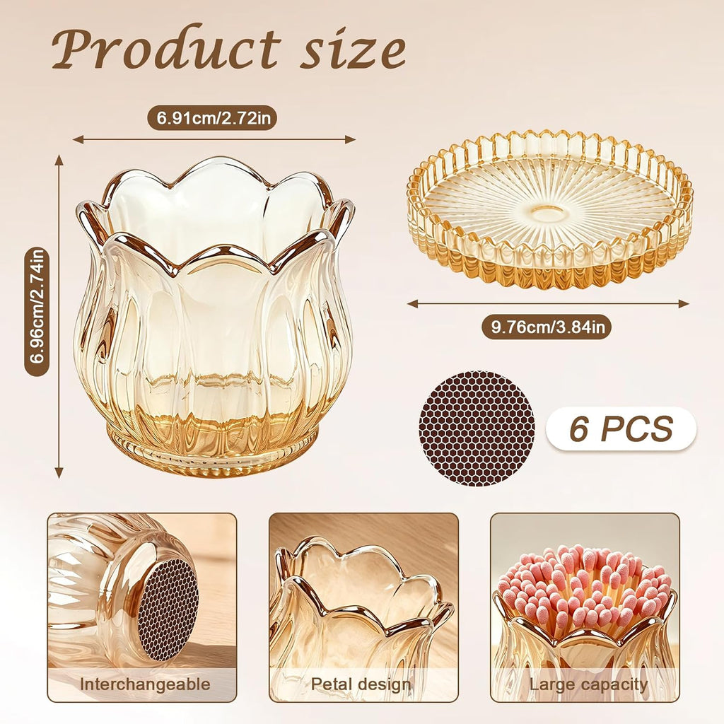 Glass Match Holder with Striker, Lily Shape Match Jar,Brown:Lily:1