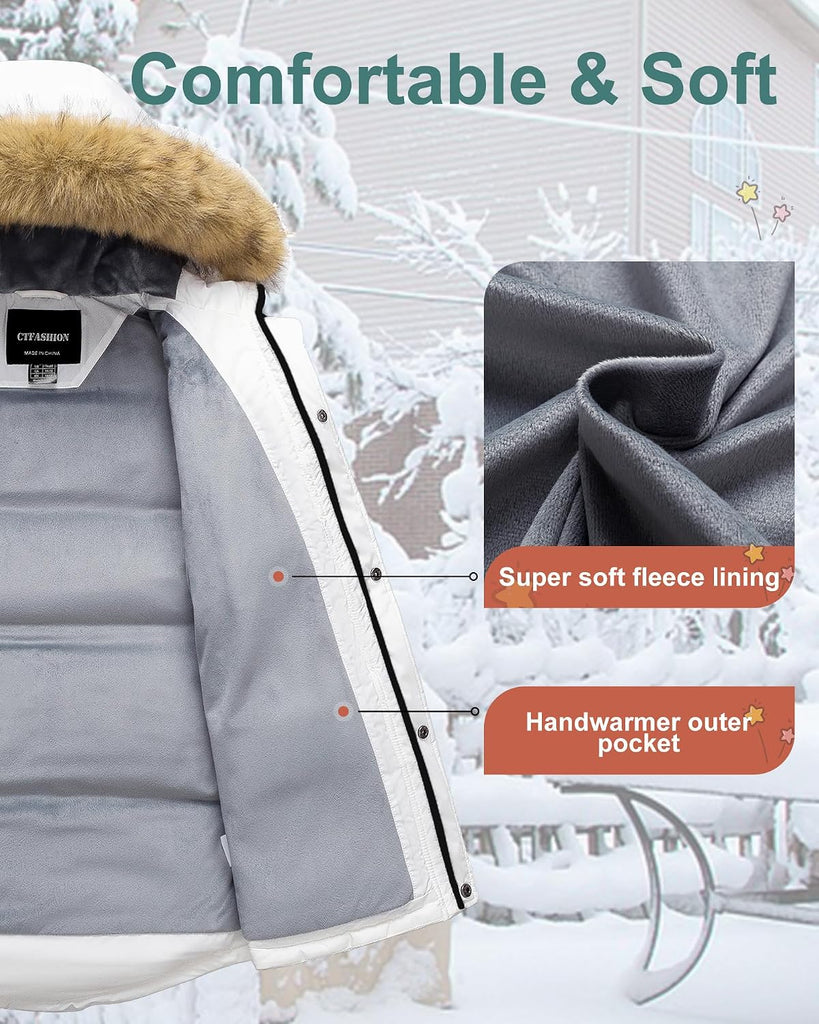 Boy's Winter Coat Waterproof Kids Puffer Jacket Thicken Parka Fleece Lined Bubble Ski Snow Outerwear with Fur Hood