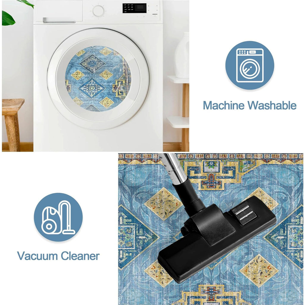 Kitchen Rugs Sets of 3 Non Slip Washable Kitchen Mats for Floor, Light Blue