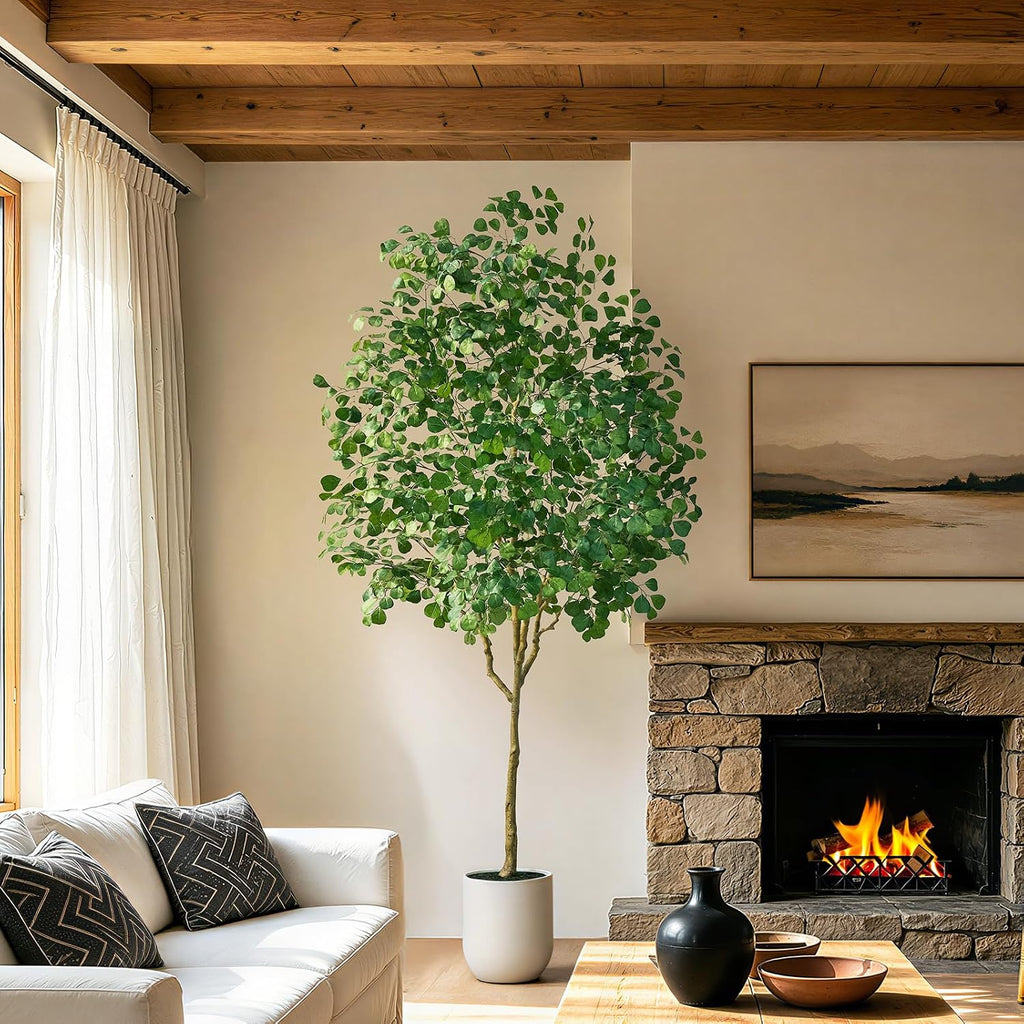 8.8FT Artificial Ficus Tree Indoor, Large Potted Faux Tree with Silk Leaves