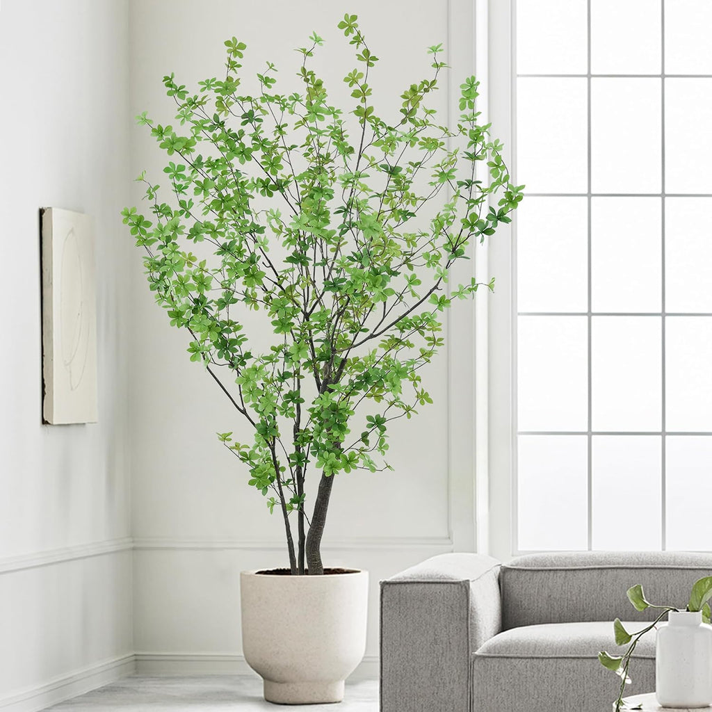 Enkianthus Tree 8ft Tall Faux Tree with Large Trunks and Realistic Leaves, Fake Enkianthus Tree Floor Potted
