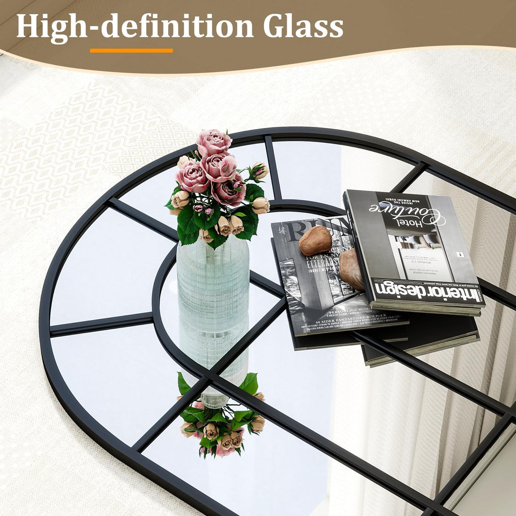 24"×36" Windowpane Arched Wall Mirror with Metal Frame, Black