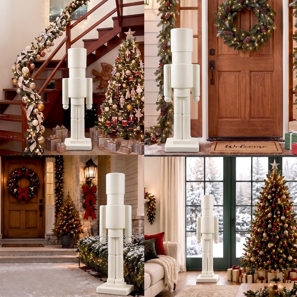 3 ft Tall Christmas Nutcracker Life Size White Resin Soldier Statue