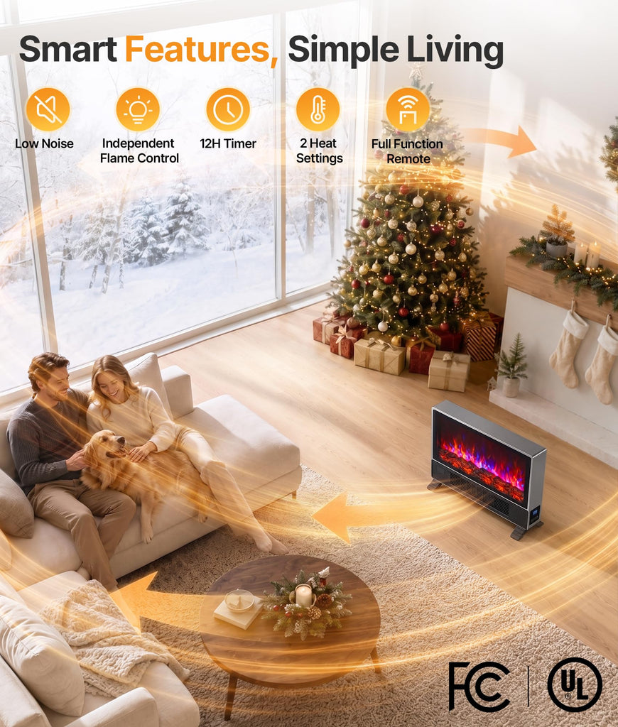 23.6-Inch Freestanding Electric Fireplace Heater with 3D Flame Effect