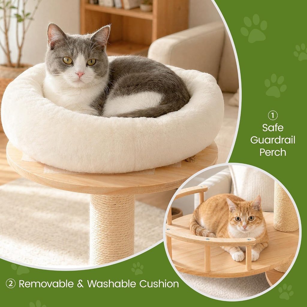 48 Inch Chessboard Solid Wood Cat Tree, Modern Cat Tower for Indoor Cats