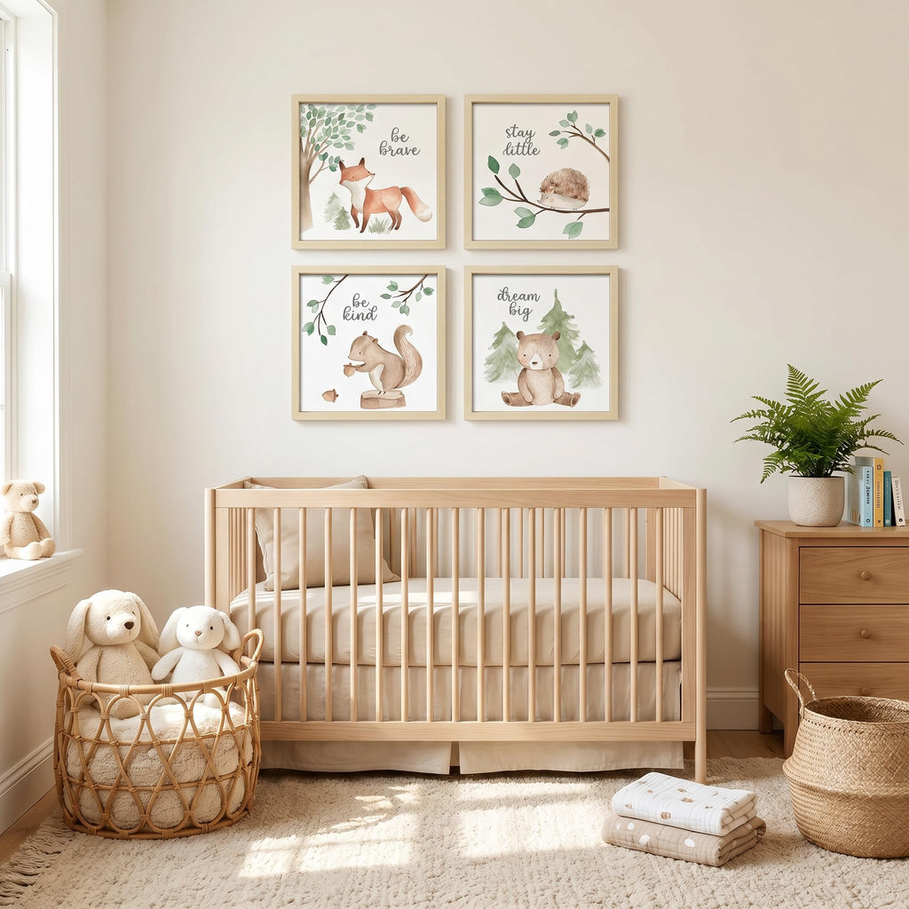 Framed Woodland Nursery Wall Art Decor, 10x10inch Animal Prints