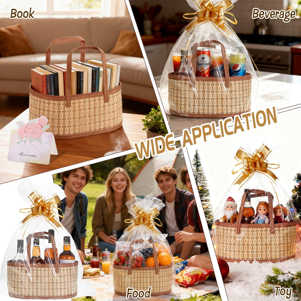 4 Set Baskets for Gifts Empty, Large Gift Empty Bamboo Basket Foldable Woven Gift Basket with Handle Empty Gift