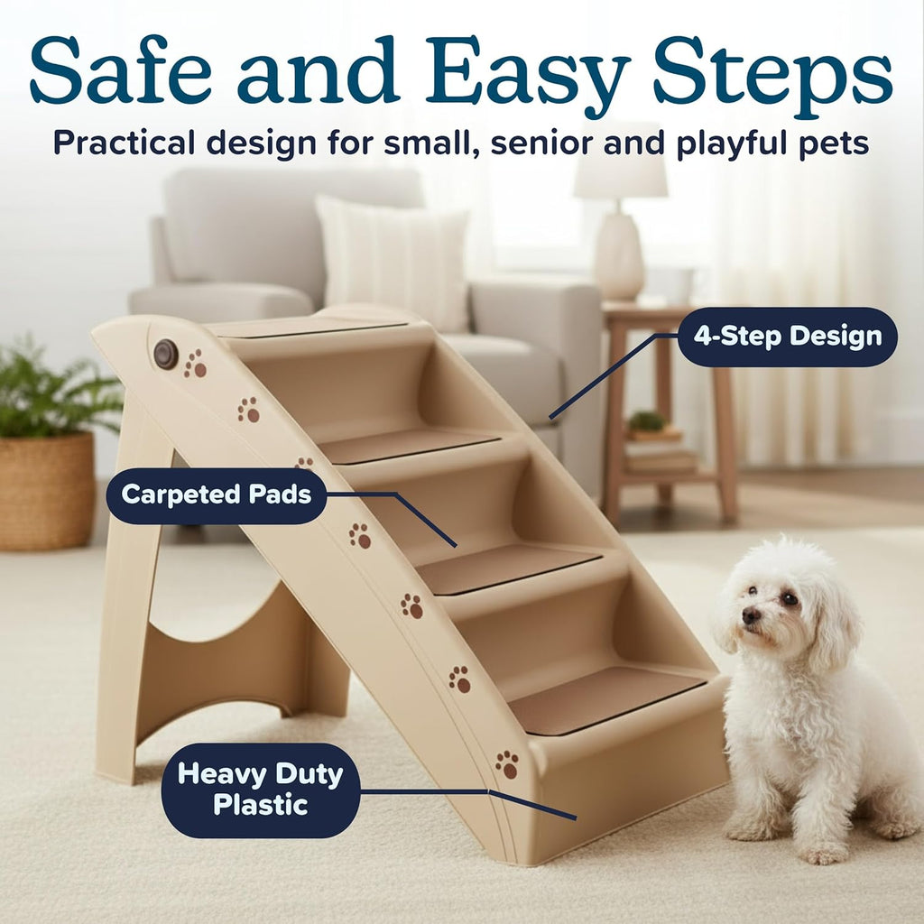 Pet Stairs - Home and Vehicle Foldable Nonslip Dog Steps with 4-Step Design