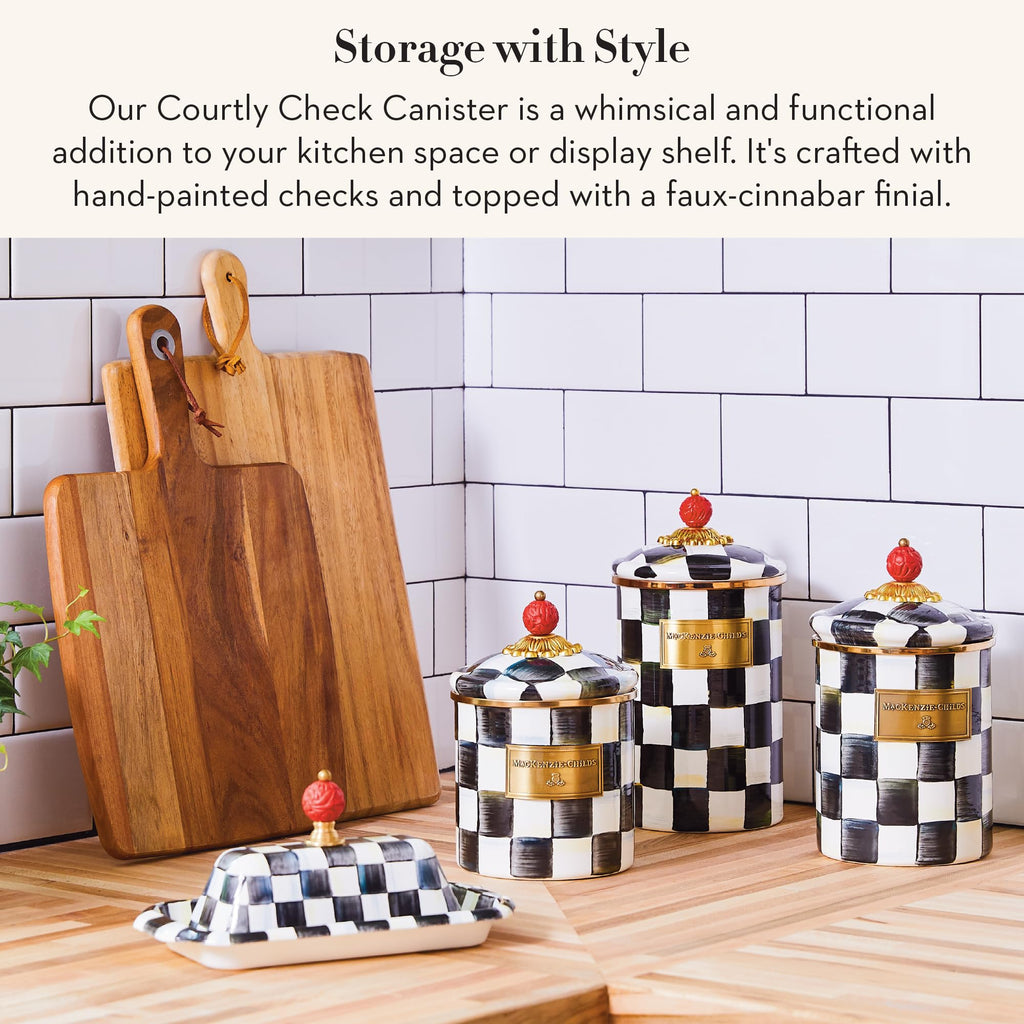 Enamel Canister, Large, Black-and-White Courtly Check