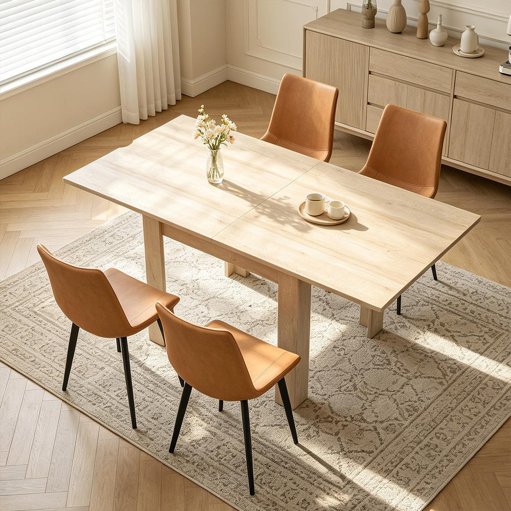 31.5"-63" Square Extendable Folding Dining Table, Natural MDF Wood