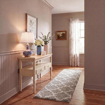 Hudson Shag Collection 2'3" x 8' Grey/Ivory SGH282B Moroccan Trellis Non-Shedding Living Room Bedroom Dining Room