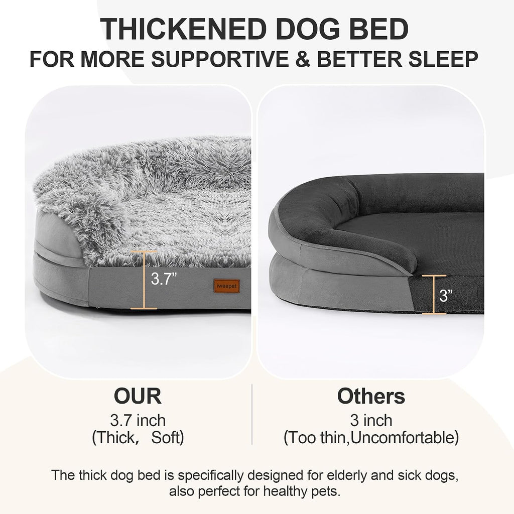 Fluffy Calming Orthopedic Dog Beds for Large & Extra Large Dogs, Supportive Dog Sofa Bed with 3.7 inch 28D