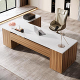 85.8-Inch L-Shaped Executive Office Desk with File Drawers & Storage Cabinet