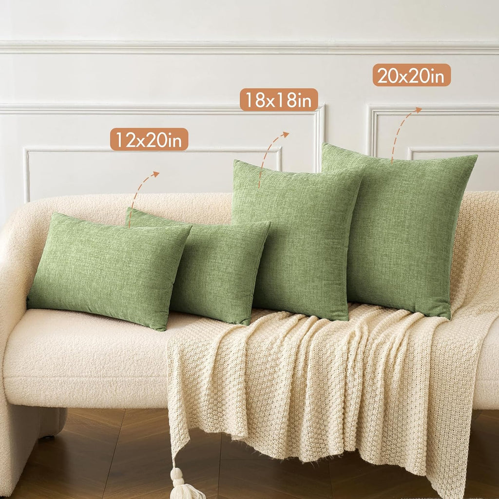 Pack of 2 Couch Throw Pillow Covers 18x18 Inch Spring Soft Sage Green Chenille Pillow Covers