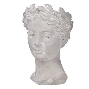 Gray Young Girl Bust Planter Indoor Outdoor Décor Cement Pot Beautiful Woman Face Greek Sculpture Flower Hair 7" x