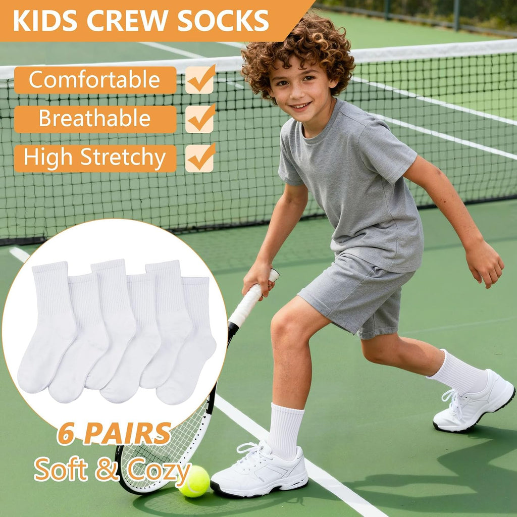 Kids Socks for Boys Girls, Athletic Cotton Crew Socks