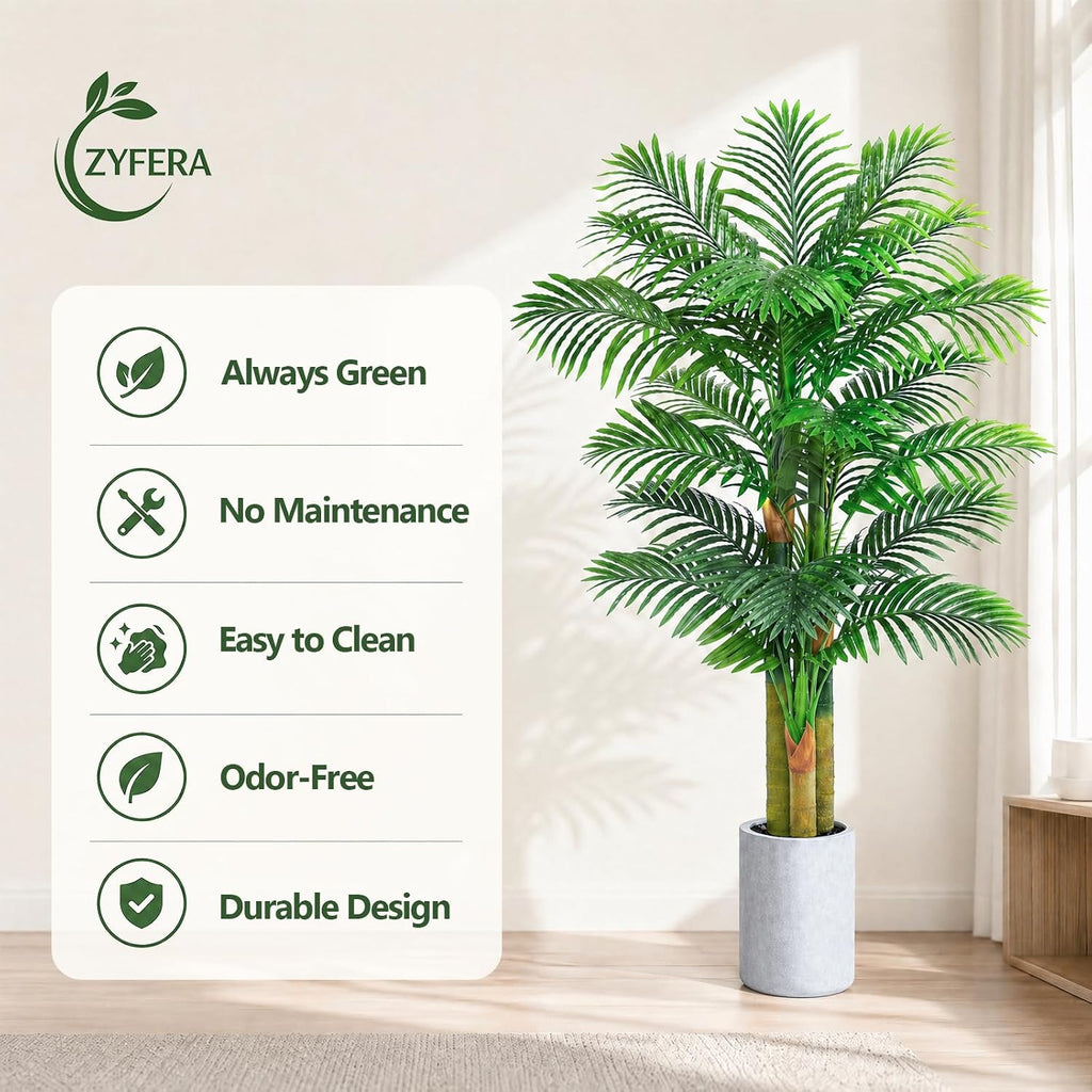 Artificial Golden Cane Palm Tree 6FT, Fake Palm Trees in White Pot