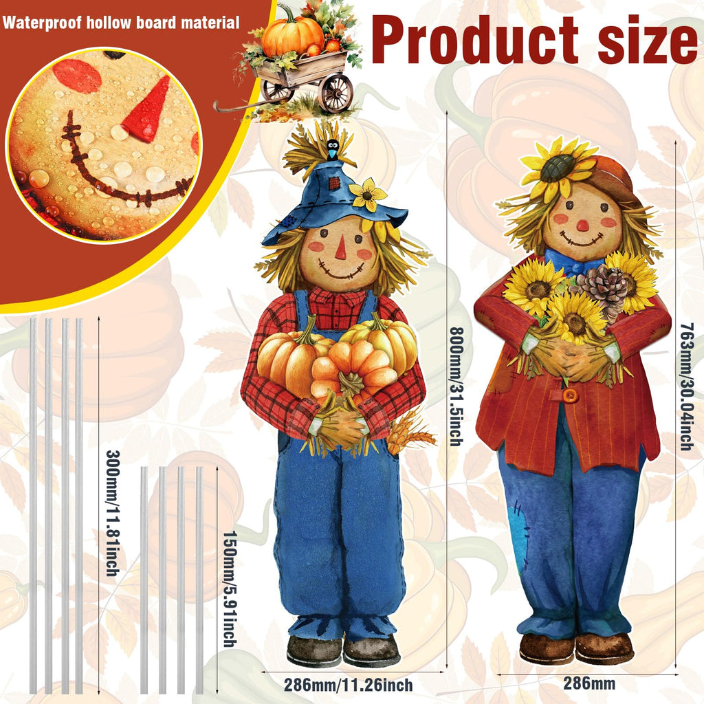 2 Pcs Scarecrow Yard Signs with Stakes Fall Decor 31.5", Scarecrow