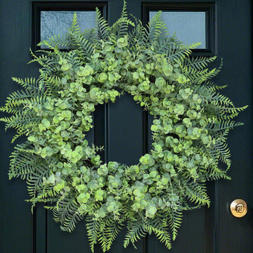 26" Artificial Eucalyptus & Boston Ferns Wreath for Front Door (Gray-Green)