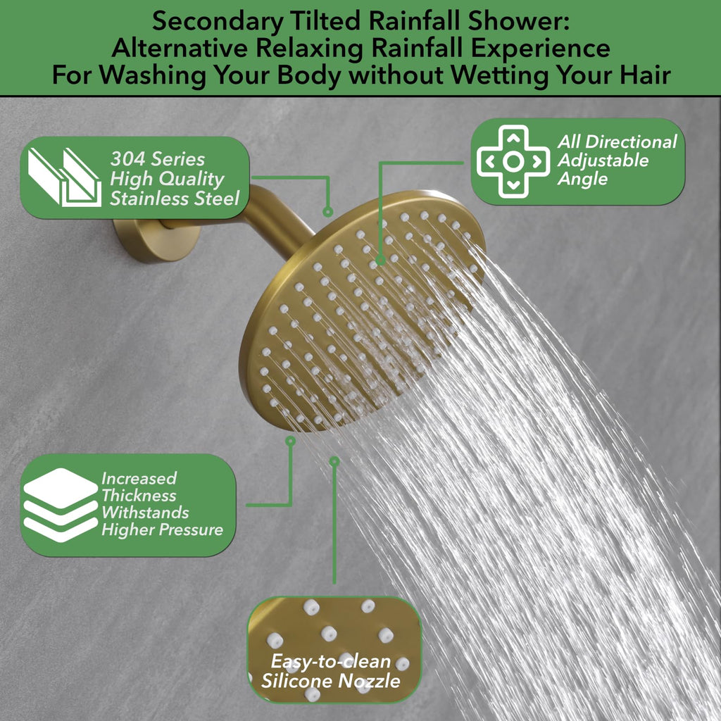 Thermostatic Shower Faucet Set Brushed Gold Shower System