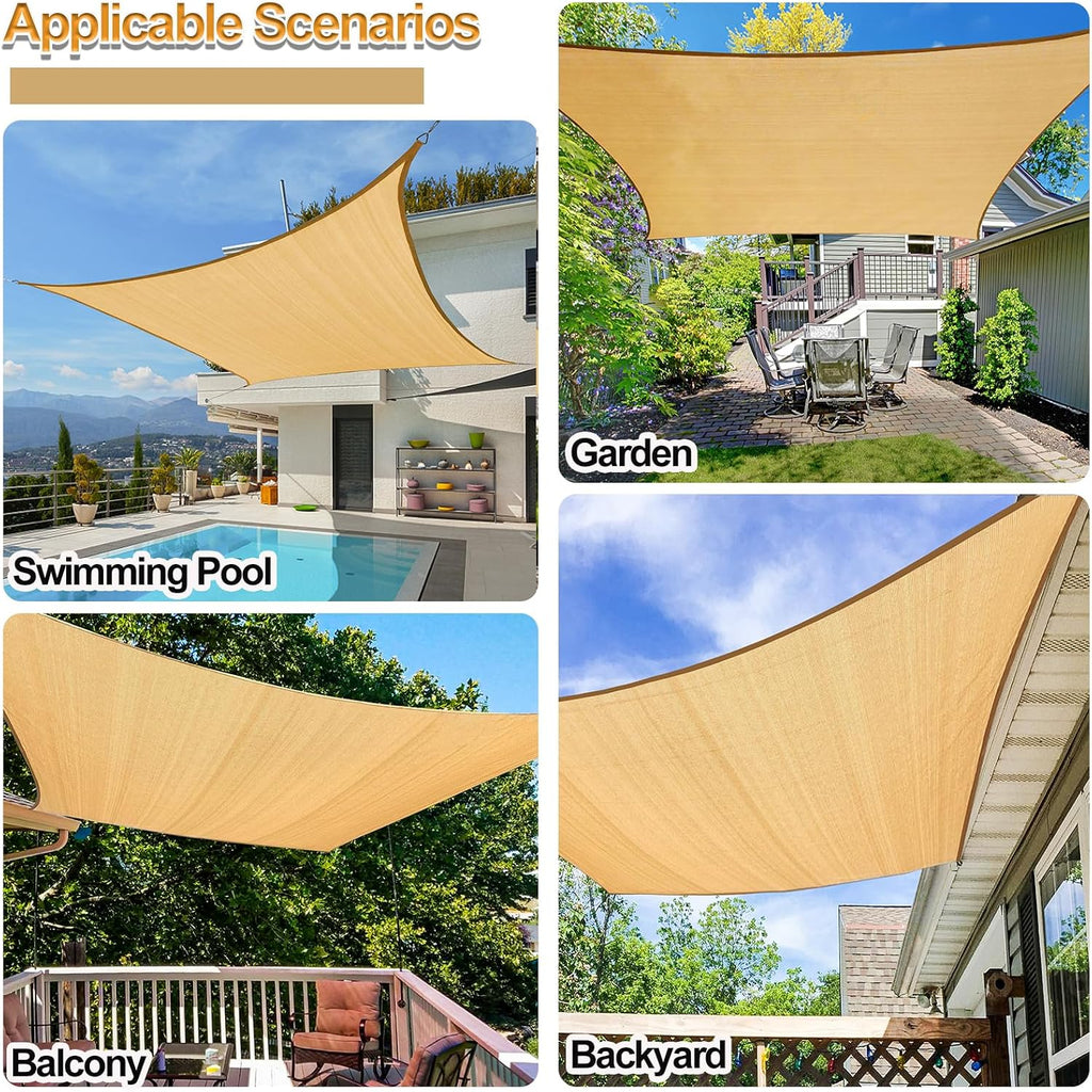 Shade Sail 10'X18' Rectangle Sand Breathable UV Block Outdoor Canopy for Backyard Patio Pergola Garden Deck(We Make