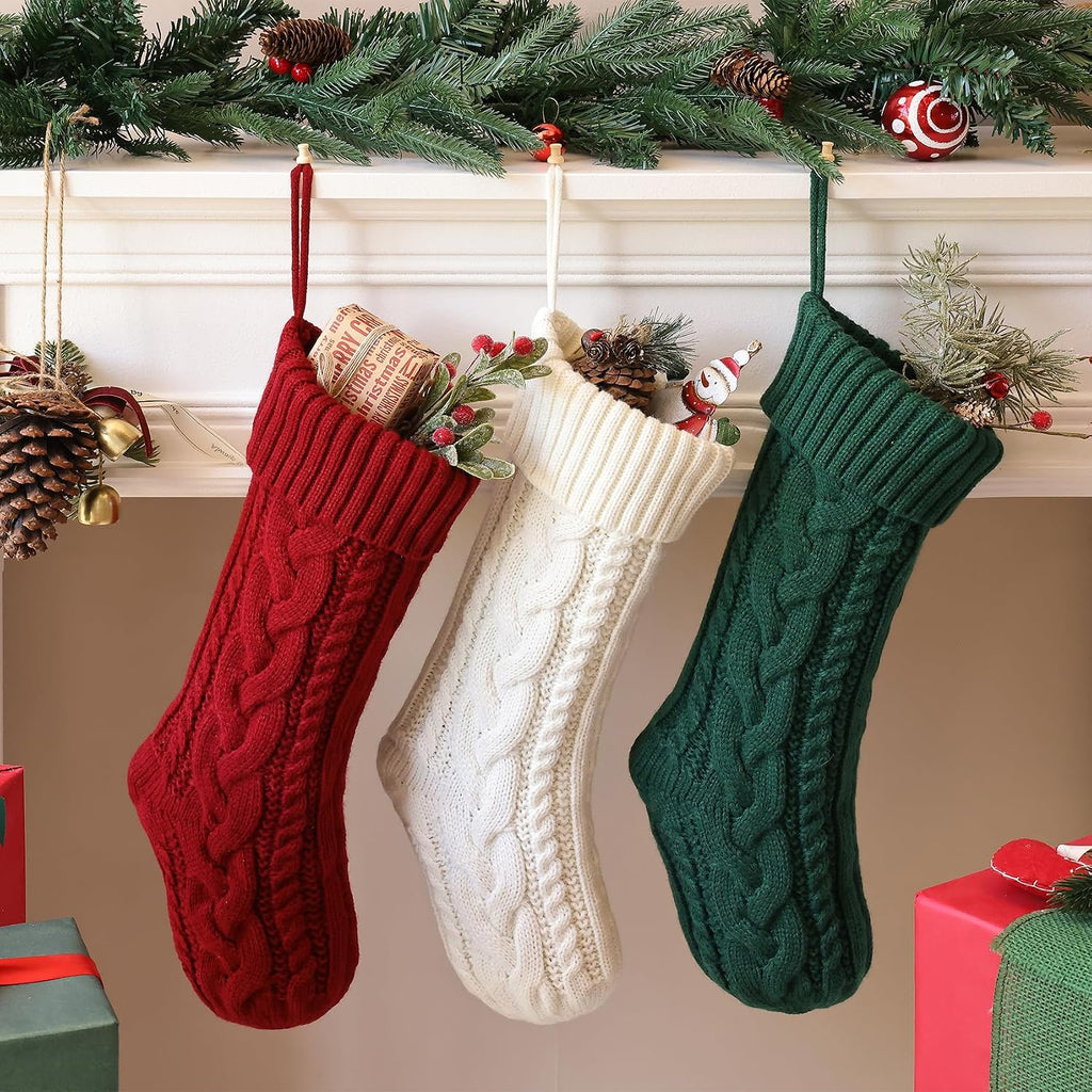 Christmas Stockings Set of 6 Knitted Red Christmas Stockings Large Xmas Decoration for Holiday Fireplace Hanging