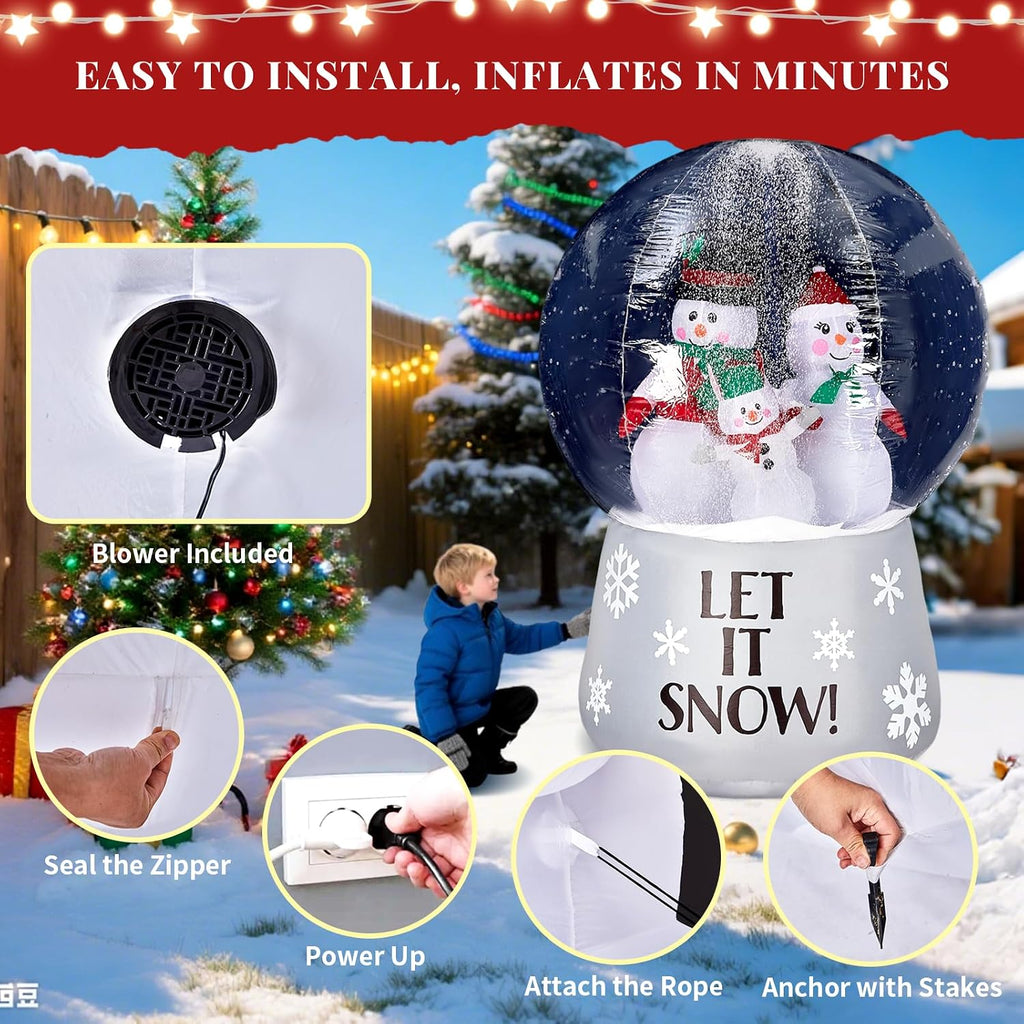 6 FT Large Inflatable Snow Globe with Snowman Family