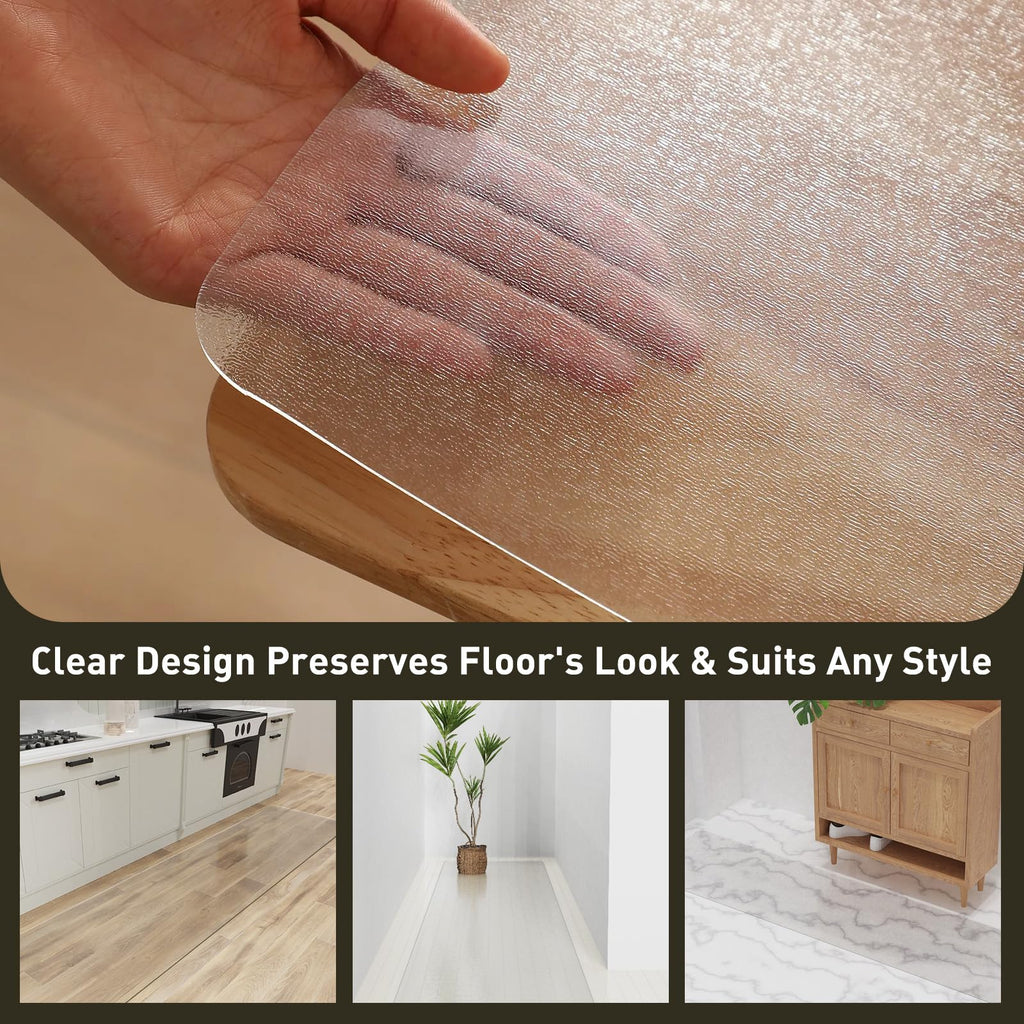 Vinyl Runner Rug, Clear Waterproof Kitchen Mat for Floor, Non-Slip Plastic Floor Mat, Easy Clean Durable