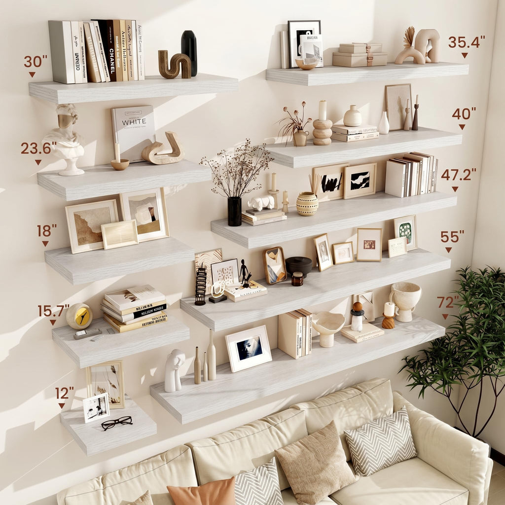Deep Floating Shelves 40x12" Set of 2, White Birch