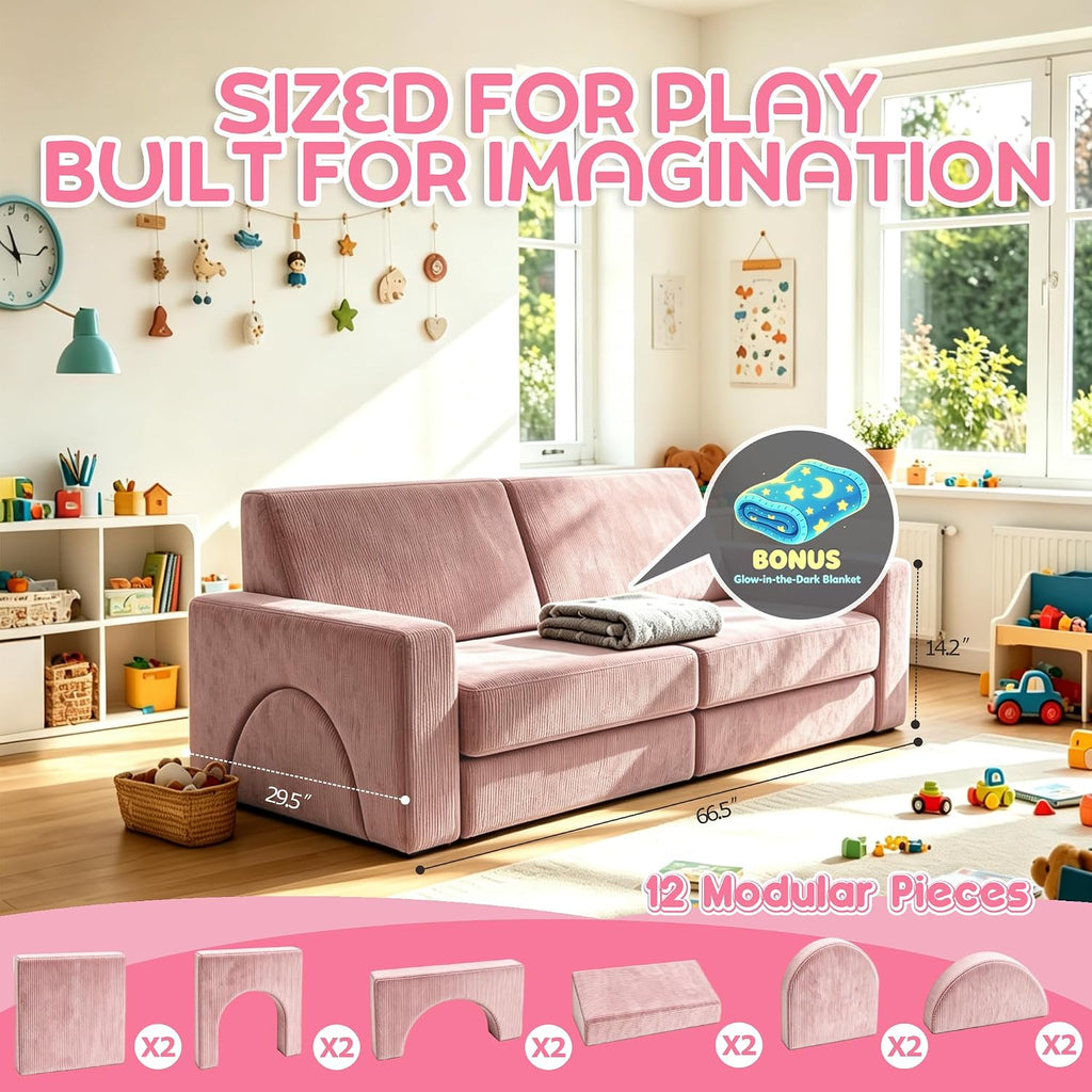 Piece Modular Kids Play Couch - Soft & Durable Toddler Couch with CertiPUR US Foam, Washable Covers - Playroom
