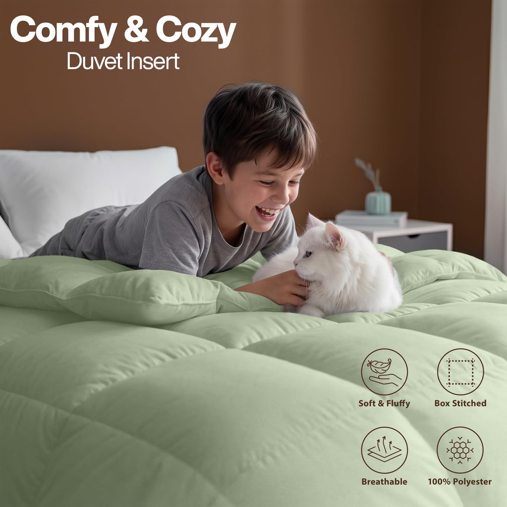Queen Comforter, Duvet Insert, Sage Green, 88 x 88 Inches