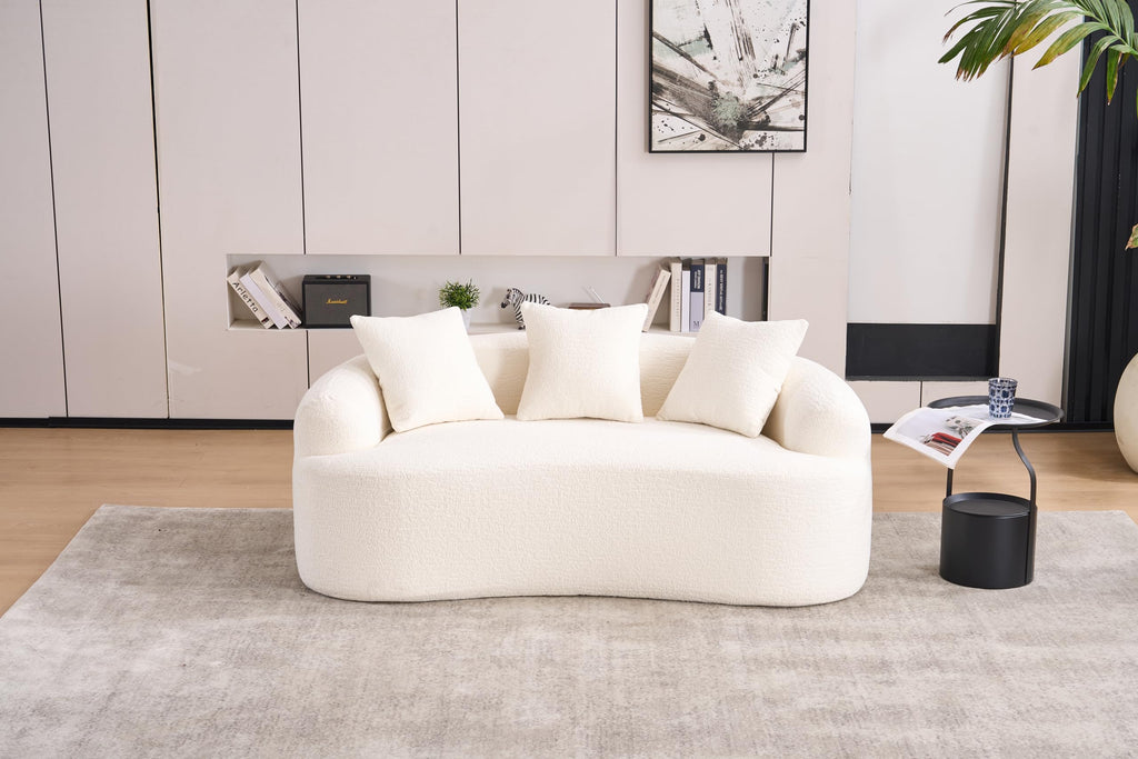 65" Curved Loveseat Couch with Soft Pillows and Deep Seats-White