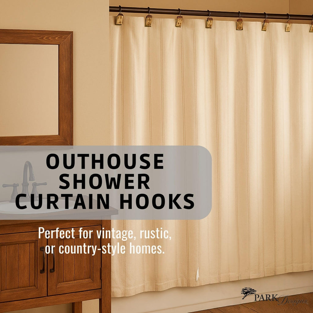 Outhouse Shower Curtain Hooks | Decorative Rustic Bathroom Curtain Hook Set of 12 | Hand-Painted Resin with Vintage