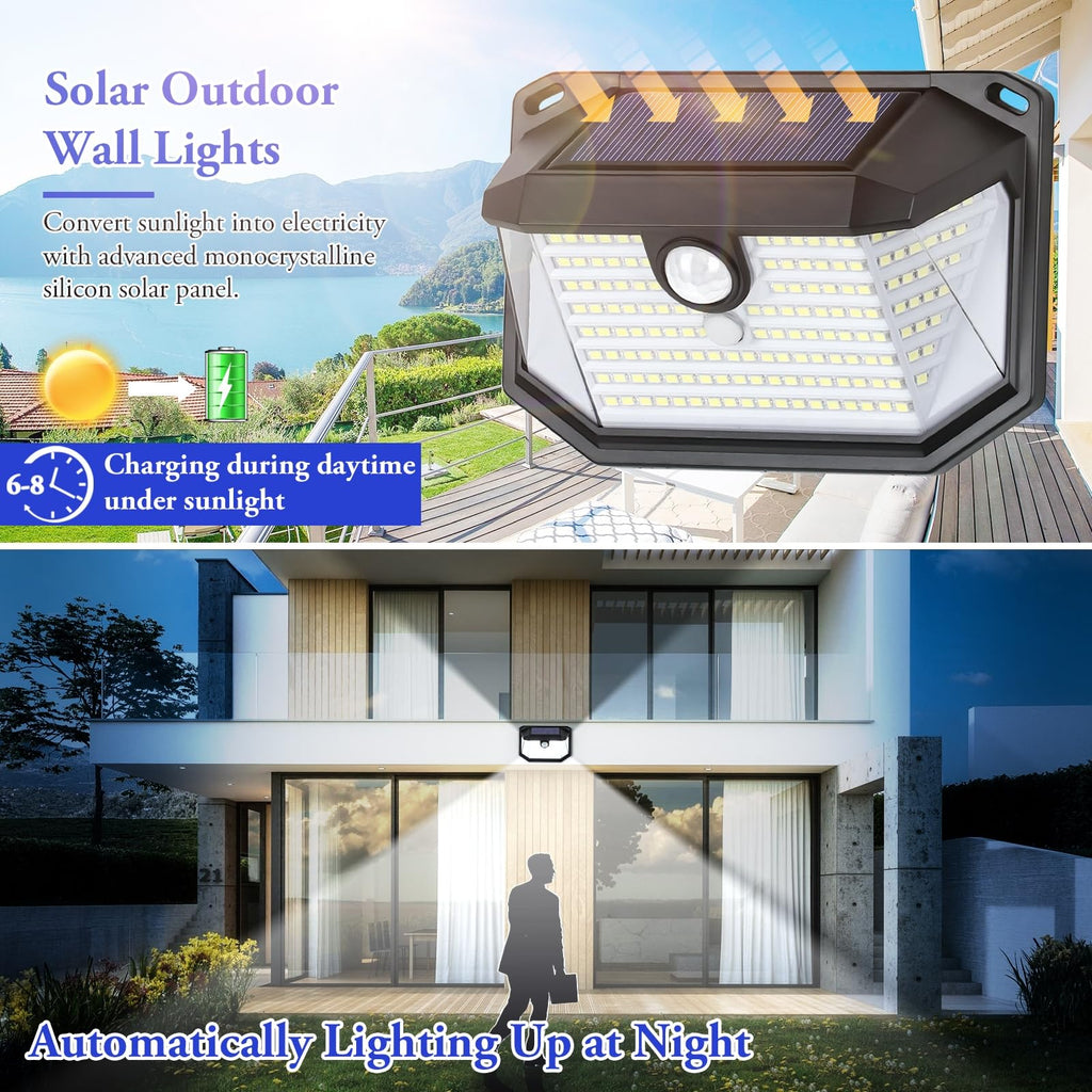 Solar Outdoor Lights, 8-Pack Super Bright 178 LEDs Motion Sensor Wall Light with 270° Wide Angle & 3 Modes