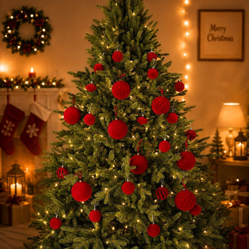 Inch Velvet Christmas Ball Ornaments, Large Tree Decorations, Burgundy, 4 - Set of 4